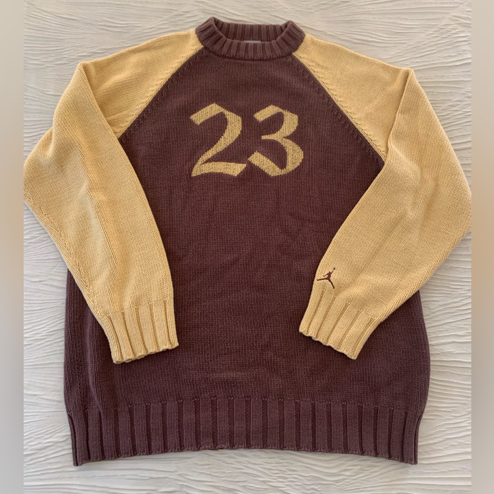 Vintage Nike Air Jordan 23 Knit Sweater, Mocha brown and tan, size Large